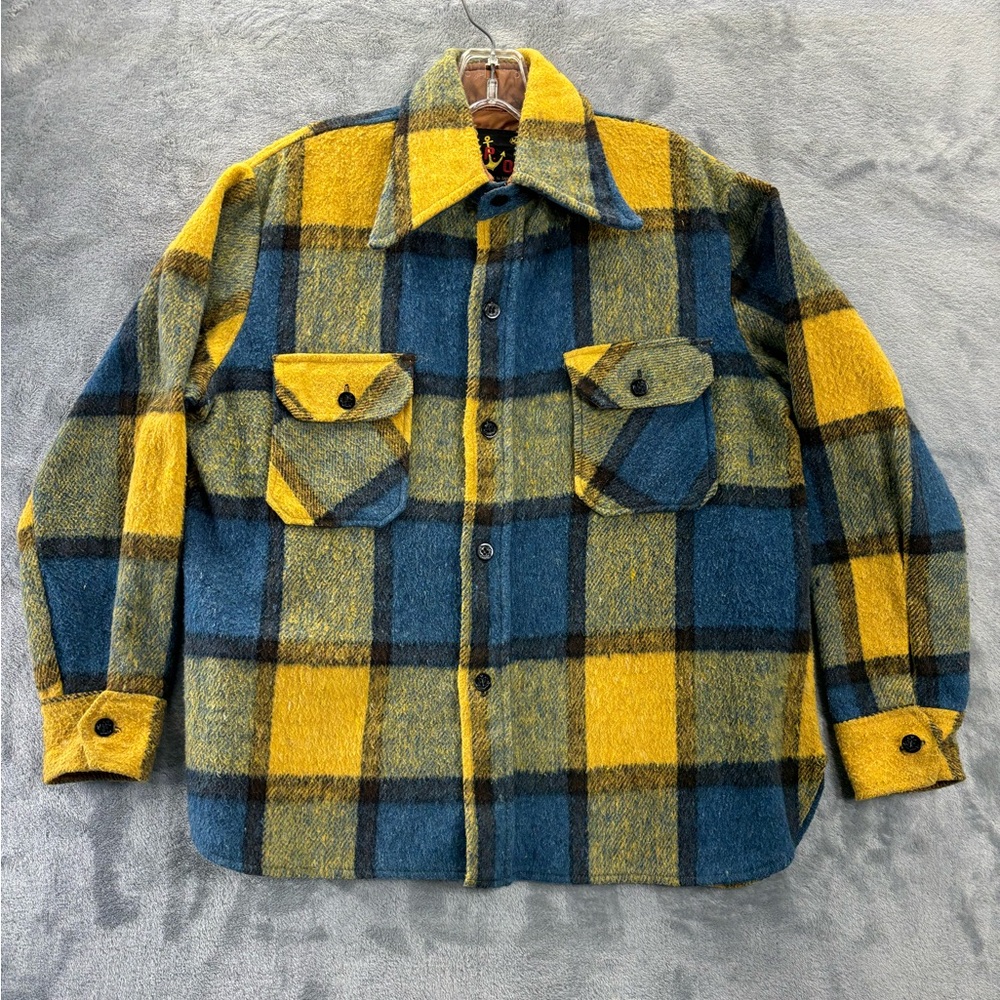 VTG C.P.O. Nautical Anchor Flannel Button Shirt Butterfly Collar Adult M. Navy